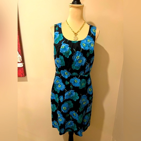 ANN TAYLOR LOFT Blue,Green & Black Floral Sheath Cotton Mini Dress, size 6 - Picture 1 of 8